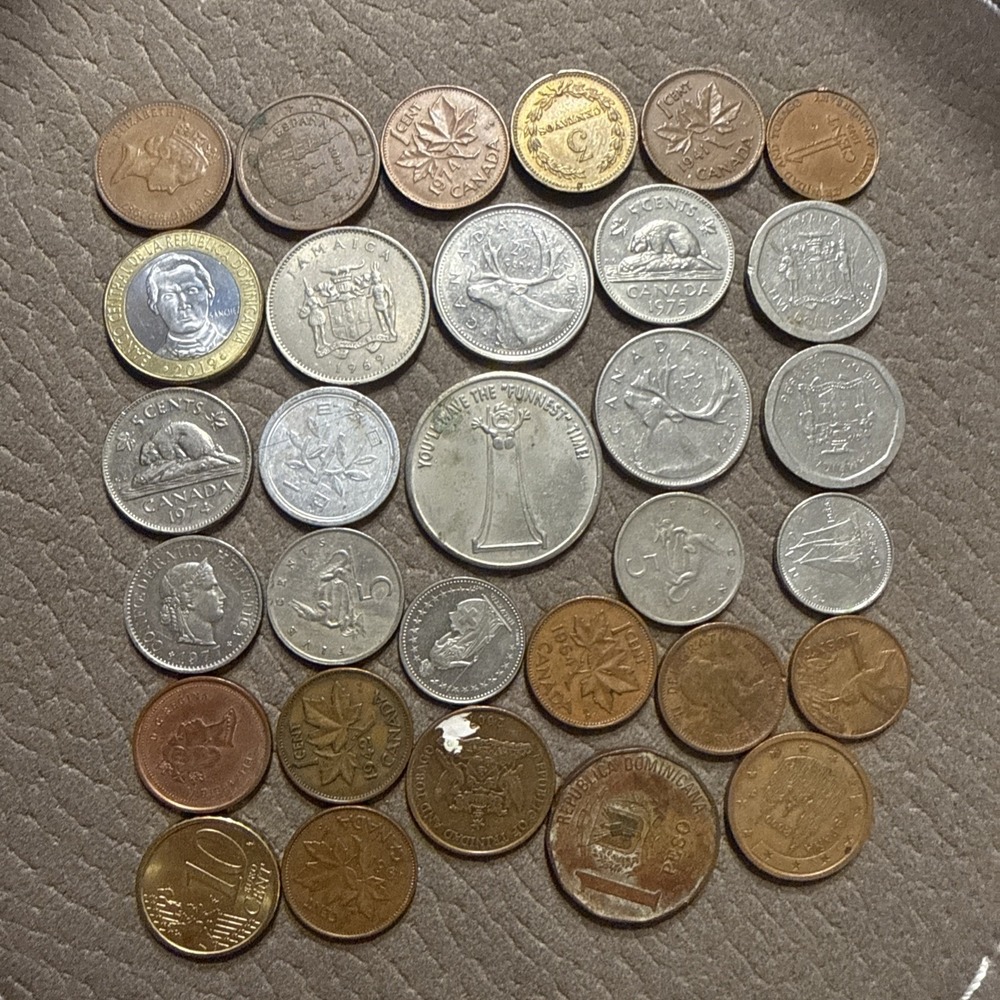 Lot of 30+ World Coins Mixed Countries Foreign Coin Collection Canada Jamaica